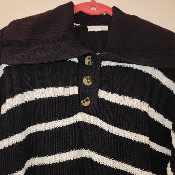 Adyson Parker Black/White Stripe 3 Button Collared Sweater Size S Drop Shoulder - Picture 2 of 10